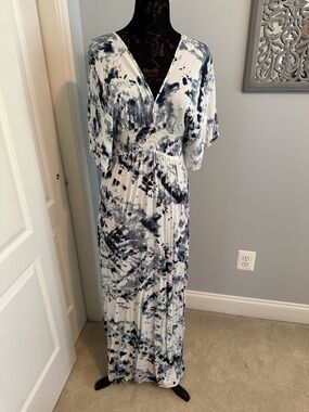 ?JapnaTie Dye Kimono Sleeve Maxi Dress M? Blue